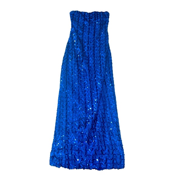 Vintage 60’s-70’s Mike Benet Formals Blue Strapless Sequin Evening Dress, xs fit - Picture 4 of 13